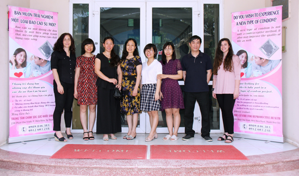 Maria Gallo, PhD, with members of the research team in front of the Reproductive Health Center in Thanh Hoa, Vietnam.