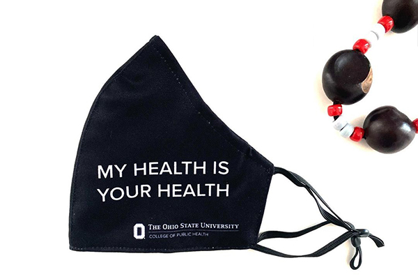 mask with "My Health is Your Health" and CPH logo printed on it