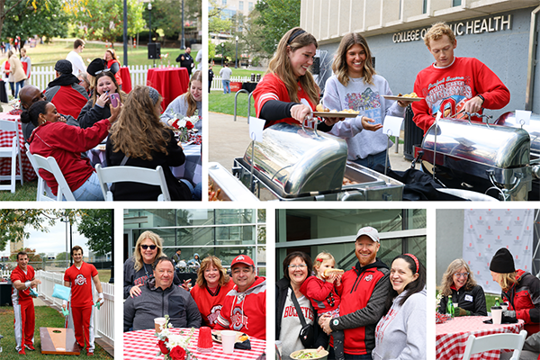 A collage of photos from the CPH Homecoming tailgate featuring students, facutly, staff and alumni. 