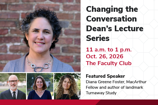 Graphic with images of four featured speakers