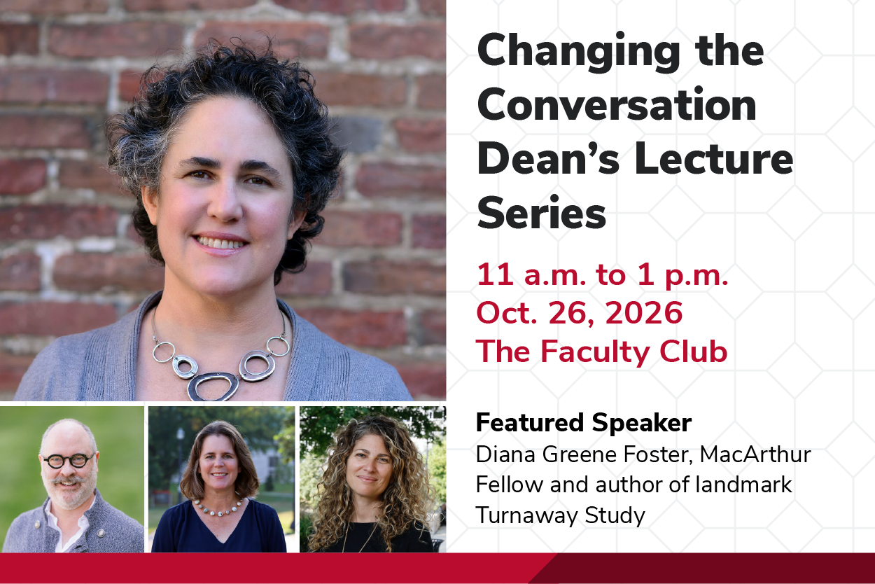 Graphic with images of four featured speakers