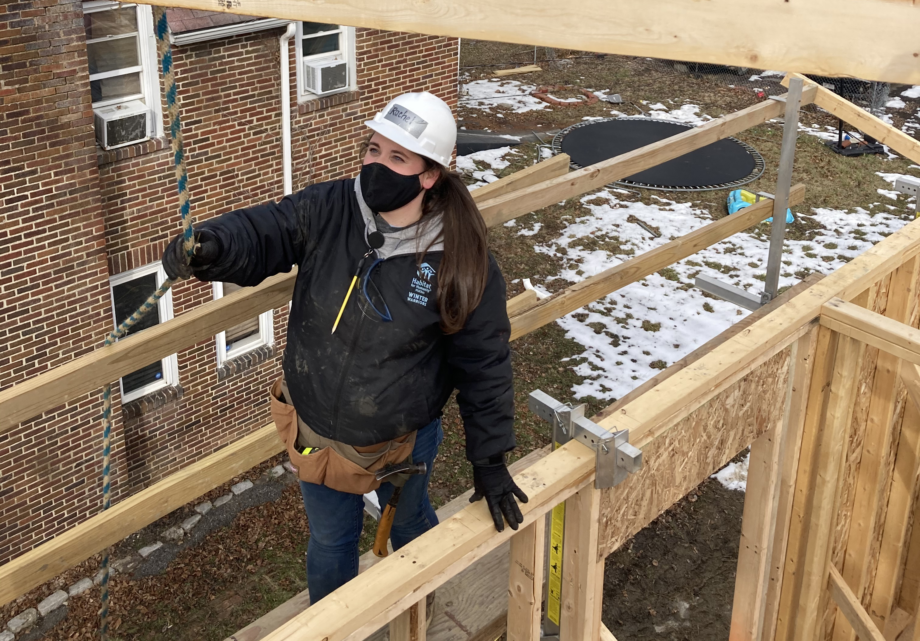 Rachel Hardin works on a build site.