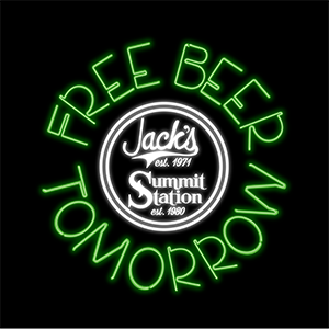 Free Beer Tomorrow written in neon green.