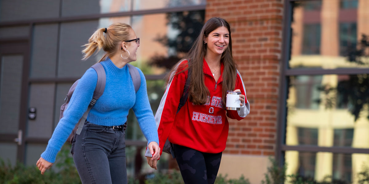two Ohio State students walk on Columbus campus