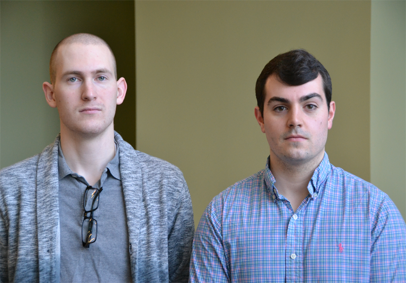 Robert Hood (left), doctoral student of epidemiology, and Kenton Reason, graduate student of epidemiology, balance their time between coursework and assisting with the Opioid Innovation Fund grants.