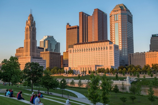 Columbus downtown in evening