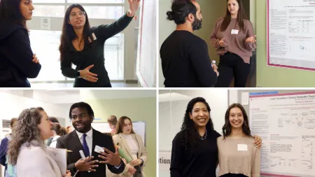 Four photos of students presenting their research in Cunz Hall