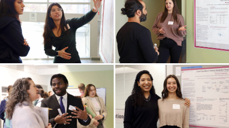 Four photos of students presenting their research in Cunz Hall