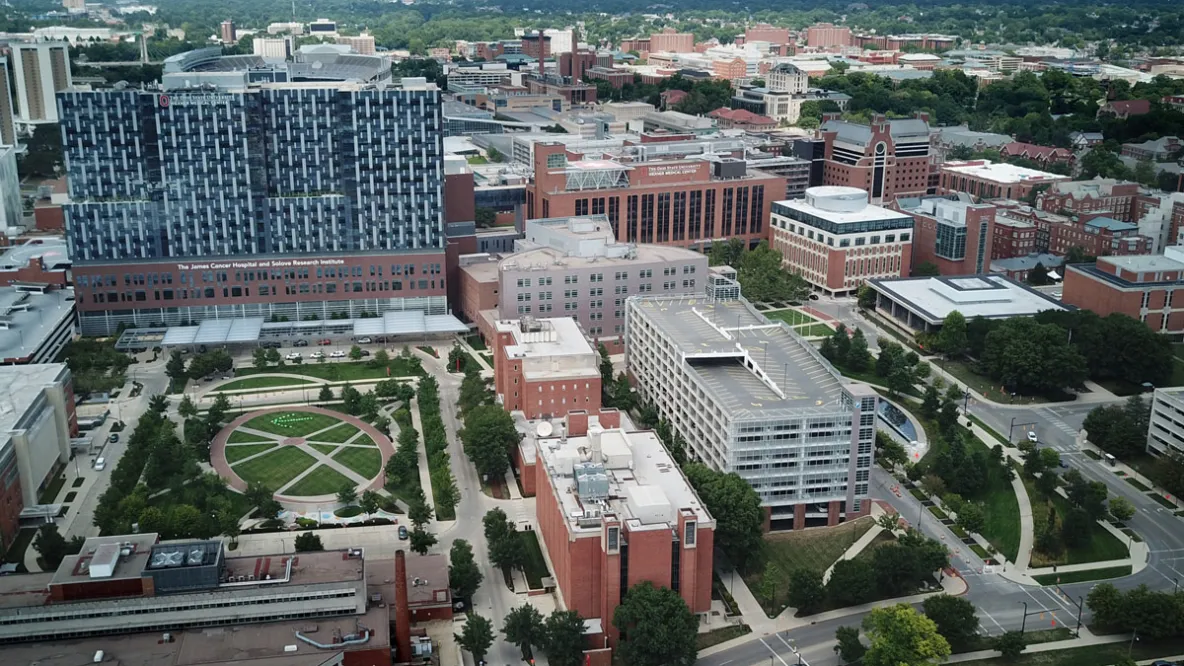 Aerial view of Ohio State's medical campus in Columbus