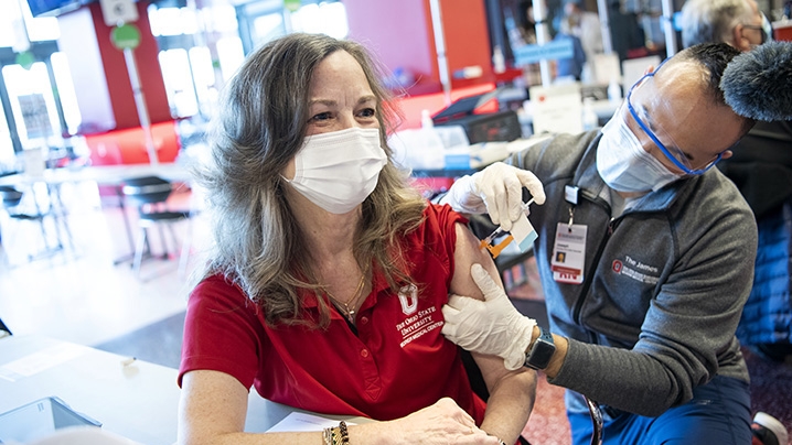 Woman getting vaccinated