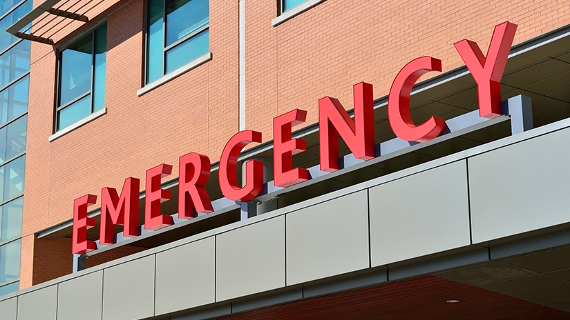a large emergency sign on a building
