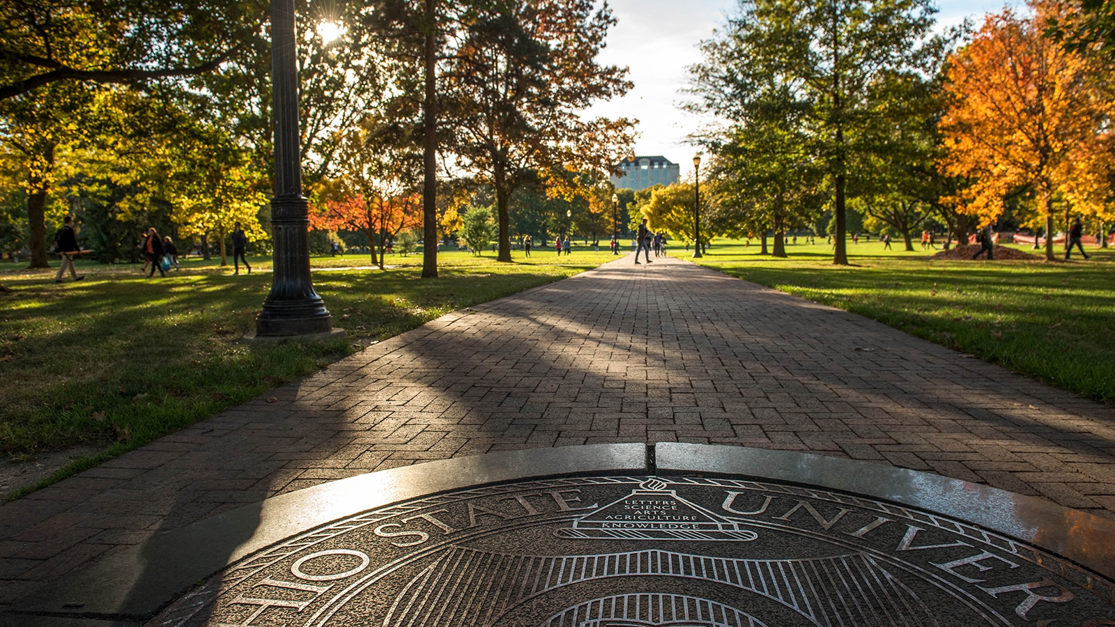 Photo of the Oval with the Ohio State seal in the foreground.