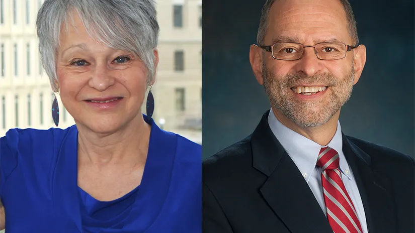 Retiring faculty members Sandra Tanenbaum, PhD, and Allard Dembe, ScD