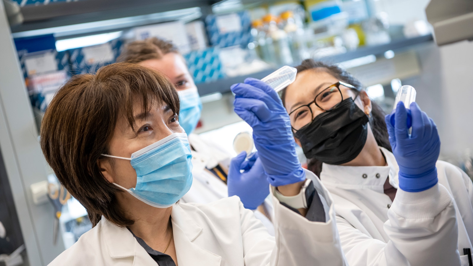 Professor and students test water in a laboratory