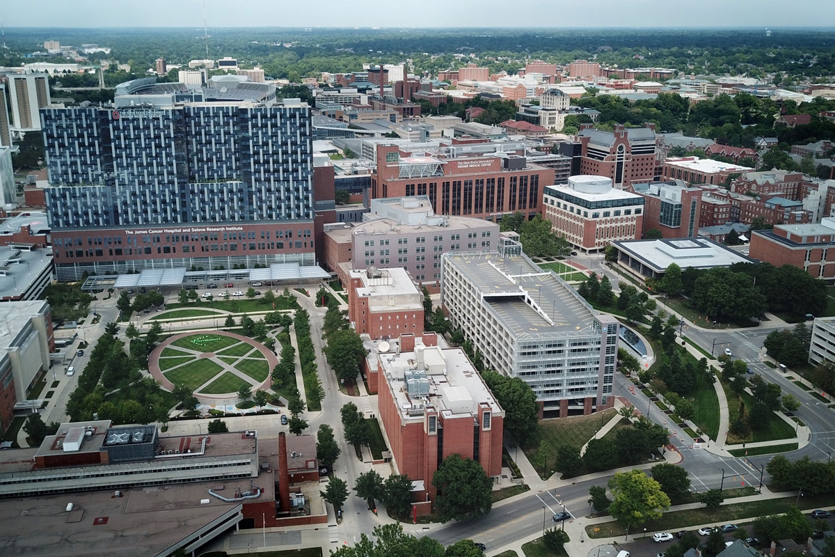 Aerial view of Ohio State's medical campus in Columbus