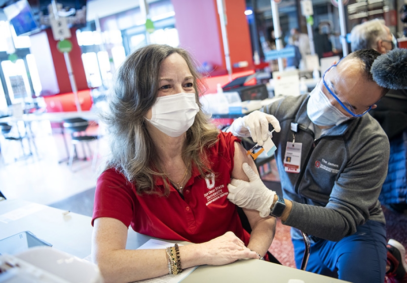 Woman getting vaccinated