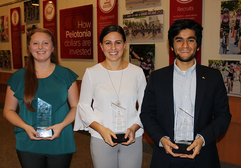 The winning team: Amber Moore, Maddie Drenkhan and Vikas Munjal, all in the final year of earning their Bachelor of Science in Public Health degrees.