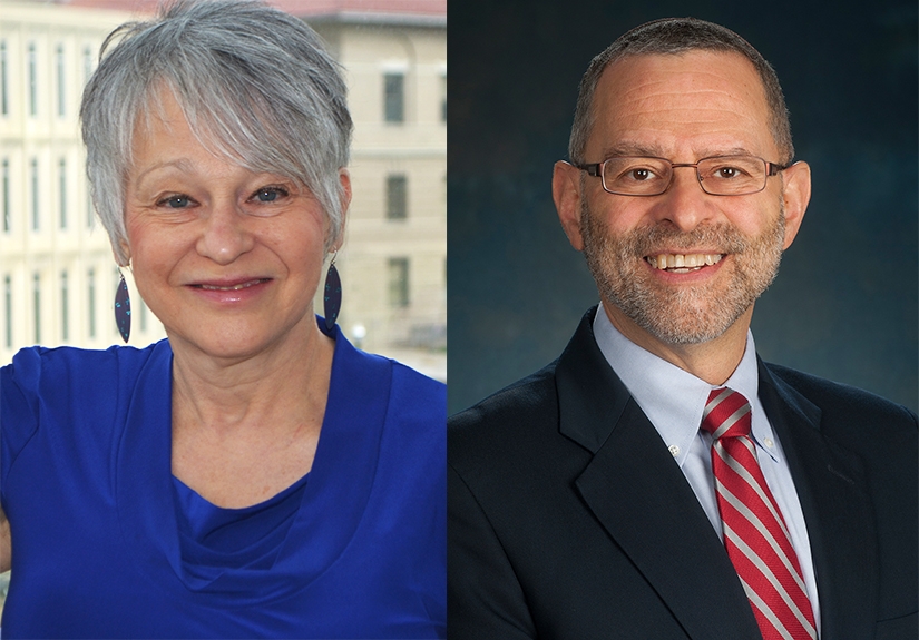 Retiring faculty members Sandra Tanenbaum, PhD, and Allard Dembe, ScD