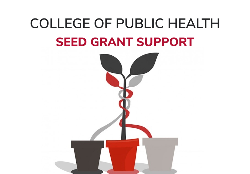 graphic with three sprouting flower pots that says College of Public Health Seed Grant Support