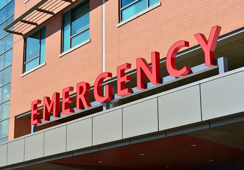 a large emergency sign on a building