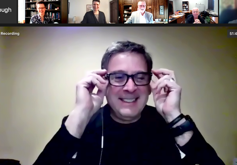 Mike Bisesi spotlit in a zoom meeting with university leadership