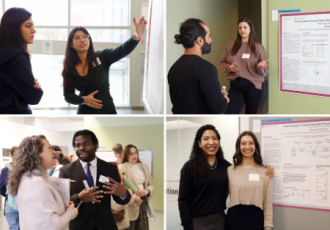 Four photos of students presenting their research in Cunz Hall