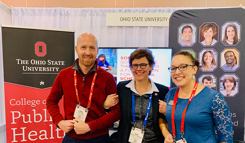 Dean Amy Fairchild with graduate program recruiters Todd Thobe and Shauntae Yakasky